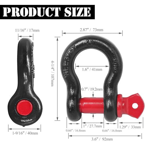 Jamiikury Shackles 5/8" D Ring Shackle 19.5 Ton (42,990 lbs) Maximum Break Strength with 3/4" Pin for Tow Strap Winch Off Road Vehicle Recovery (2 Pack) - Image 4
