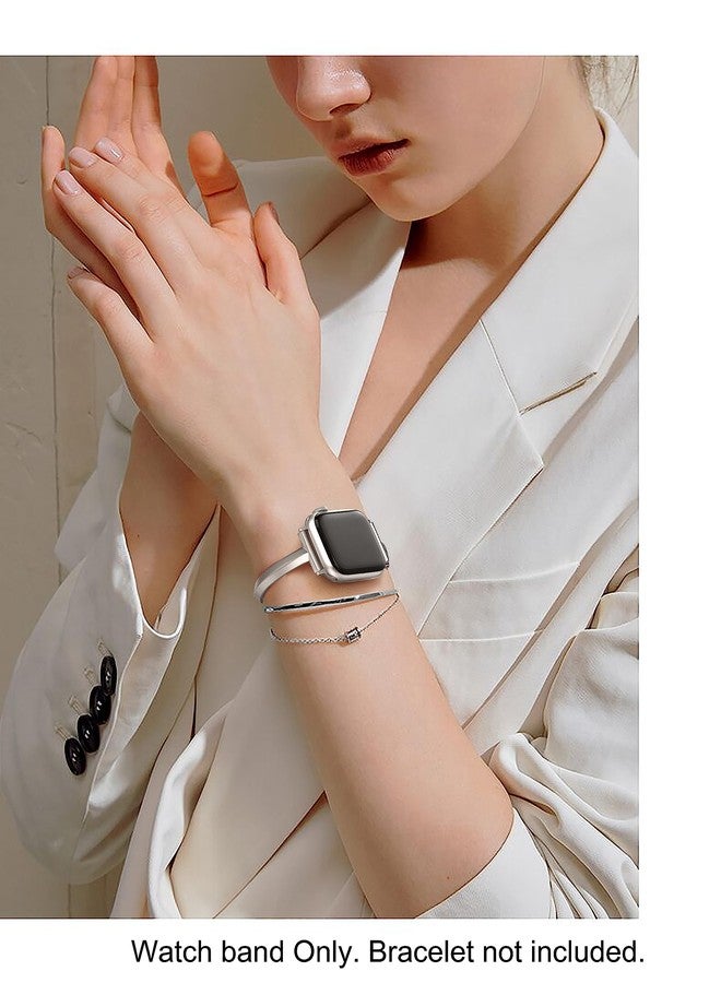 PlusRoc Stainless Steel Band Compatible with Apple Watch Band 42mm(Series 3) 44mm 45mm 46mm 49mm iWatch SE Series 11 10 9 8 7 6 5 4 3 2 1, Slim Versatile Bangle Bracelet for Women, Starlight - Image 5