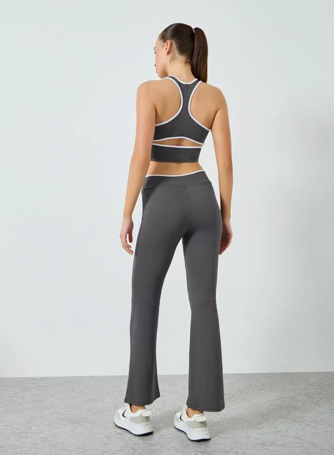 Styli Active  Contrast Edge Racerback Peep Sports Bra and Leggings Set for Women | Best Price UAE