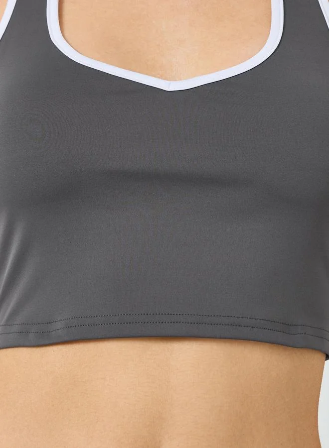 Styli Active  Contrast Edge Racerback Peep Sports Bra and Leggings Set for Women | Best Price UAE