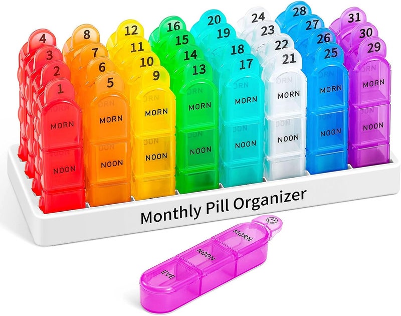 Daviky Monthly Pill Organizer 3 Times a Day, 30 Day Pill Organizer with Small Pill Box, One Month Medicine Organizer, 31 Day Pill Case Pill Container to Hold Vitamin, Supplement and Medication - Image 1