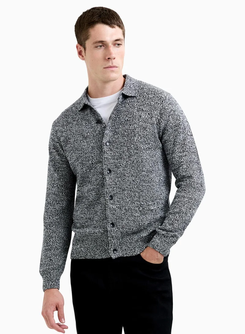 Long Sleeve Knitted Shirt In Melange Fabric
