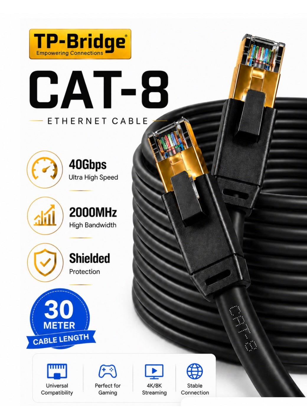 تي بي بريدج TP-BRIDGE CAT8 Ethernet Cable 30m rj45 30 M