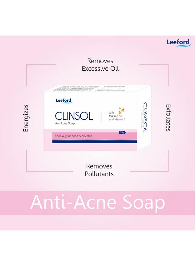 Leeford Clinsol Soap Pack Of 3 (75G Each)- Enriched Tea Tree Oil With Vitamin E For Soft Skin || Gentle On Skin || Helps To Remove Acne And Makes Skin Nourished And Clear - Image 3