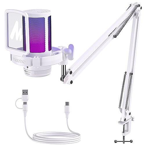 MAONO USB Gaming Microphone with Noise Cancellation Computer PC Mic with Boom Arm RGB Light Mute Gain Monitoring Streaming Mic for Podcast YouTube Twitch Discord PS54 GamerWave DGM20S - Image 1