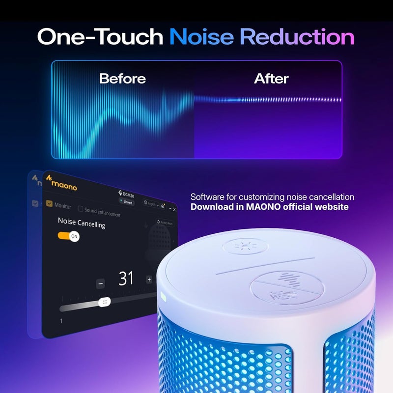 MAONO DGM20S USB Gaming Microphone with Noise Cancellation and RGB Lighting - Image 3