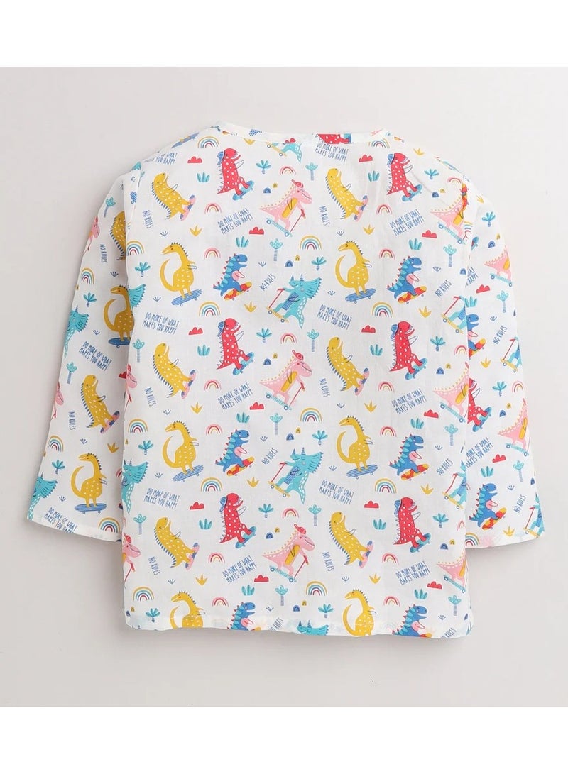 بولكاتوتس قميص نوم بأكمام طويلة من Polka Tots بطبعة ديناصور - أبيض  - Image 3