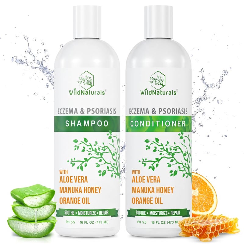 Wild Naturals AntiDandruff  Seborrheic Dermatitis Treatment Shampoo  Conditioner Set for Men  Women  For Itchy Dry Scalp and Hair with Psoriasis  Eczema