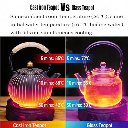 KalraMay Cast Iron Teapot - Japanese Tetsubin 34oz (1000ml) Enamel Coated Interior with Removable Stainless Steel Infuser, Stovetop Safe Tea Kettle for Tea Ceremony, Black Gold - Image 4
