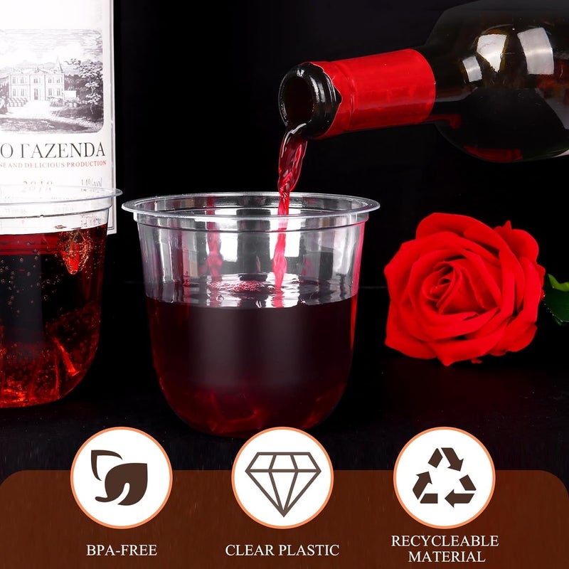 KesaPlan 100 Pcs Disposable Stemless Glasses 12oz Crystal Plastic Wine Glasses Clear Classic Cup for Meeting Weddings Birthdays Cocktail Christmas Party Supplies - Image 5