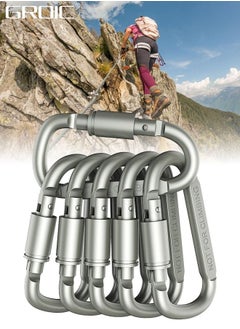 GROIC 6 Pack Heavy Duty Lightweight Locking Carabiner Clips,  Aluminum D Ring Key Rings Hiking Clips, D Ring for Camping Hiking Outdoor Traveling Backpacking Gym etc  - Image 1