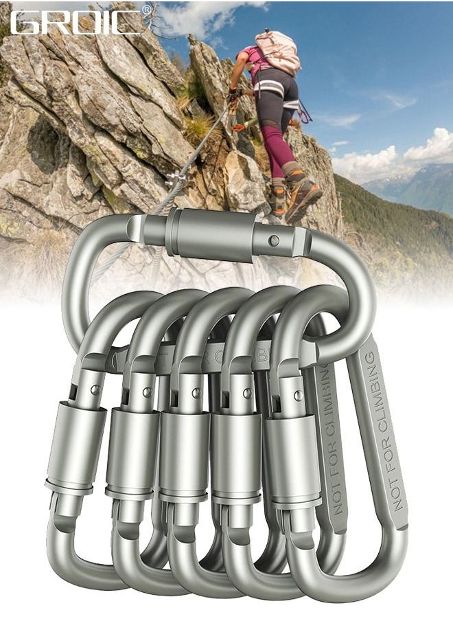 GROIC 6 Pack Heavy Duty Lightweight Locking Carabiner Clips,  Aluminum D Ring Key Rings Hiking Clips, D Ring for Camping Hiking Outdoor Traveling Backpacking Gym etc  - Image 1