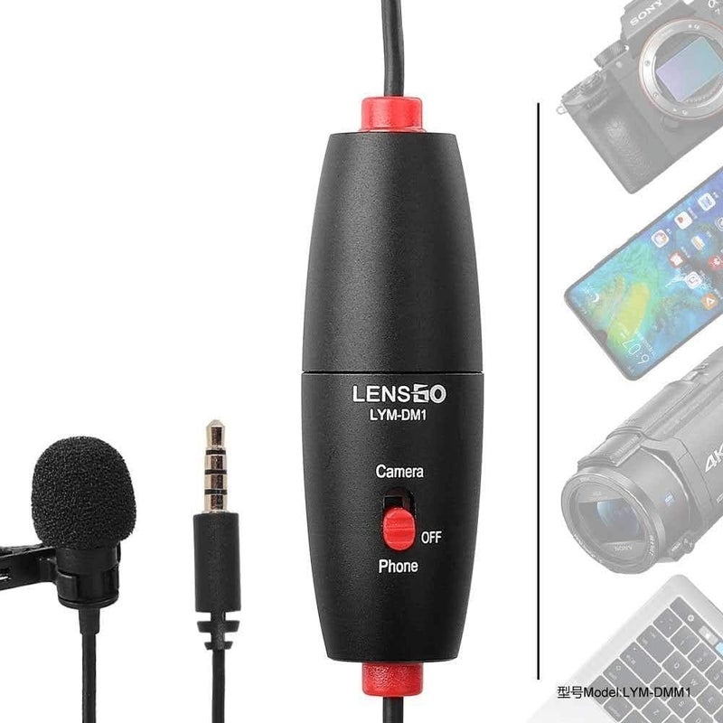 Lens Go LYM-DM1 Lavalier Stereo Clip Microphone for Canon Nikon iPhone DSLR Camcorders Audio Recorders - Image 2