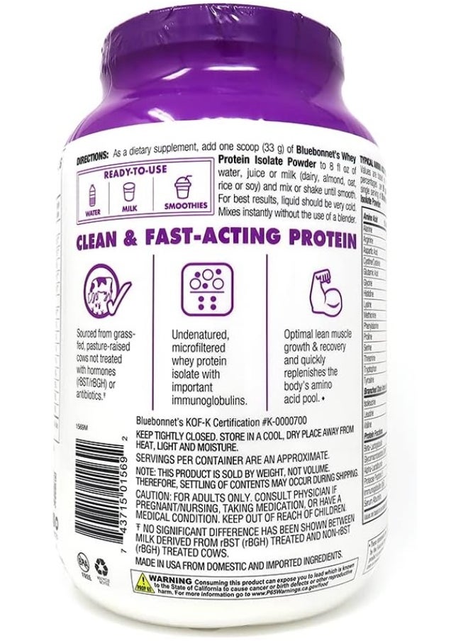 Bluebonnet Nutrition Whey Protein Isolate Chocolate Flavor Powder 2 Lbs  - Image 2