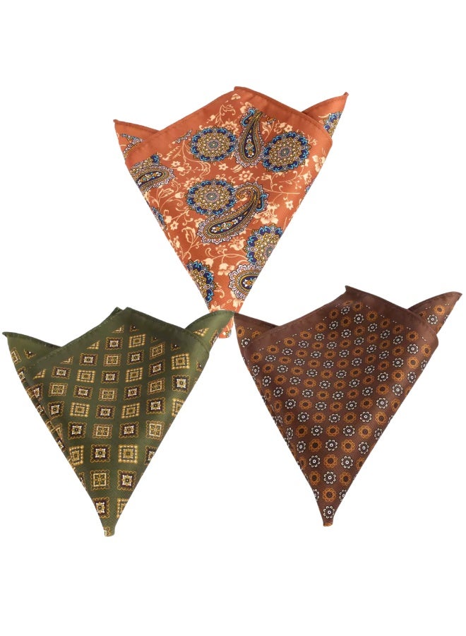 زوفيرنو كلاسيكو طقم مناديل الجيب للرجال من زوفرنو كلاسيكو - ٣ مناديل فاخرة (٢٨×٢٨ سم) - زيتي، برتقالي، بني - Image 2