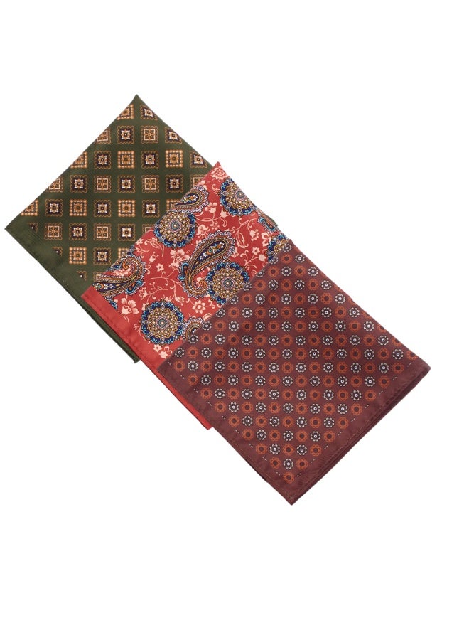 زوفيرنو كلاسيكو طقم مناديل الجيب للرجال من زوفرنو كلاسيكو - ٣ مناديل فاخرة (٢٨×٢٨ سم) - زيتي، برتقالي، بني - Image 4