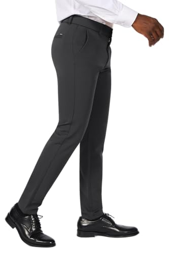 Plaid&Plain Men's Stretch Dress Pants Slim Fit Skinny Suit Pants 7101 Charcoal 29W30L - Image 3