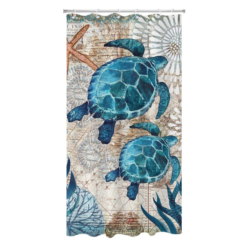 Final Friday Nautical Green Sea Turtles Beach Theme Fabric Shower Curtain Sets Bathroom Blue Ocean Decor with Grommets and Hooks - 36 W x 72 H Inch Teal - Image 1