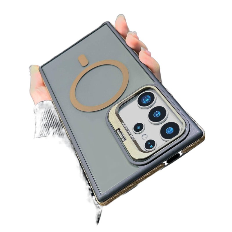 غطاء MagSafe بTPU + PC لـ Samsung Galaxy S22 Ultra مع حامل قائم ومغناطيس قوي مع مقاوم للصدمات مع قبضة مضادة للانزلاق باللون Desert Gold مضاد للانزلاق مغناطيسي بوظيفة حامل من مادة TPU - Image 1