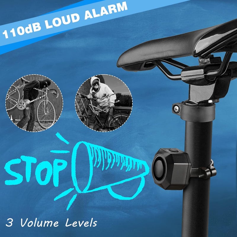 wsdcam USB Rechargeable Bike Alarm with Remote, 110dB Loud Wireless Anti Theft Vibration Motion Sensor Vehicle Security Alarm System Waterproof Bicycle Trailer Motorcycle Alarm - 2 Pack - Image 3