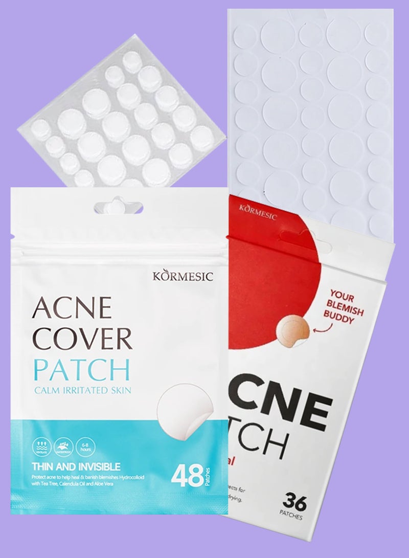 Kormesic 84 pcs Acne Pimple Patches Hydrocolloid patch with Tea Tree Oil Cruelty Free Acne absorbing Patches Pimple Spot Stickers Spot Treatment Acne Cover Patch Salicylic Acid pimple Stickers - Image 1