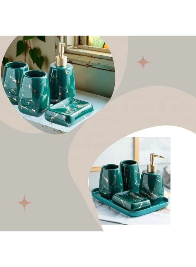 Dark green bathroom accessory set: mouthwash cup, lotion dispenser and soap dish - Image 4