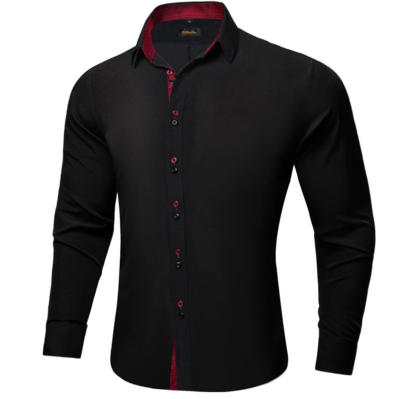 DiBanGu Men's Dress Shirt Long Sleeve Casual Button Down Shirts Regular Fit Inner Contrast Shirt for Business Party, Black and Red, Large - Image 3