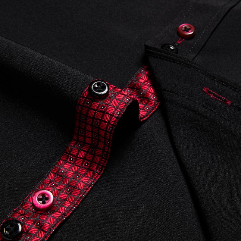 DiBanGu Men's Dress Shirt Long Sleeve Casual Button Down Shirts Regular Fit Inner Contrast Shirt for Business Party, Black and Red, Large - Image 2