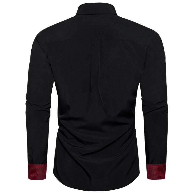 DiBanGu Men's Dress Shirt Long Sleeve Casual Button Down Shirts Regular Fit Inner Contrast Shirt for Business Party, Black and Red, Large - Image 4