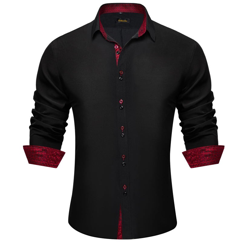 DiBanGu Men's Dress Shirt Long Sleeve Casual Button Down Shirts Regular Fit Inner Contrast Shirt for Business Party, Black and Red, Large - Image 1
