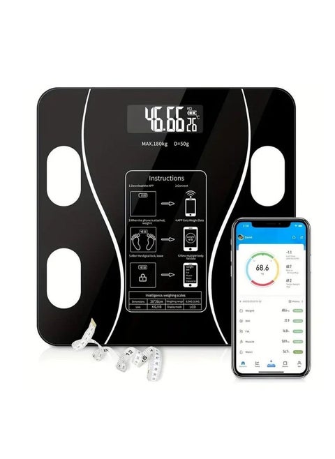 Body Fat Scale BT BMI Body Scales Smart Wireless Digital Weight Scale Body Composition Analyzer Weighing Scale (Balck)