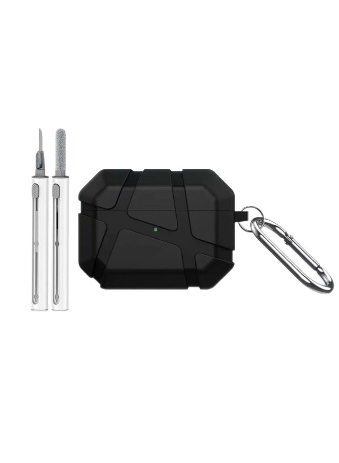 AJKMEN Compatible with AirPods Pro 3 earphone case, comes with a cleaning pen set, soft ear case, shockproof and non-slip, full protection, includes cleaning pen set (black)