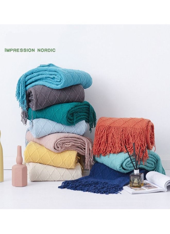 Arabest - Soft Cozy Knit Blanket with Tassels for Couch and Bed Blue - Image 1