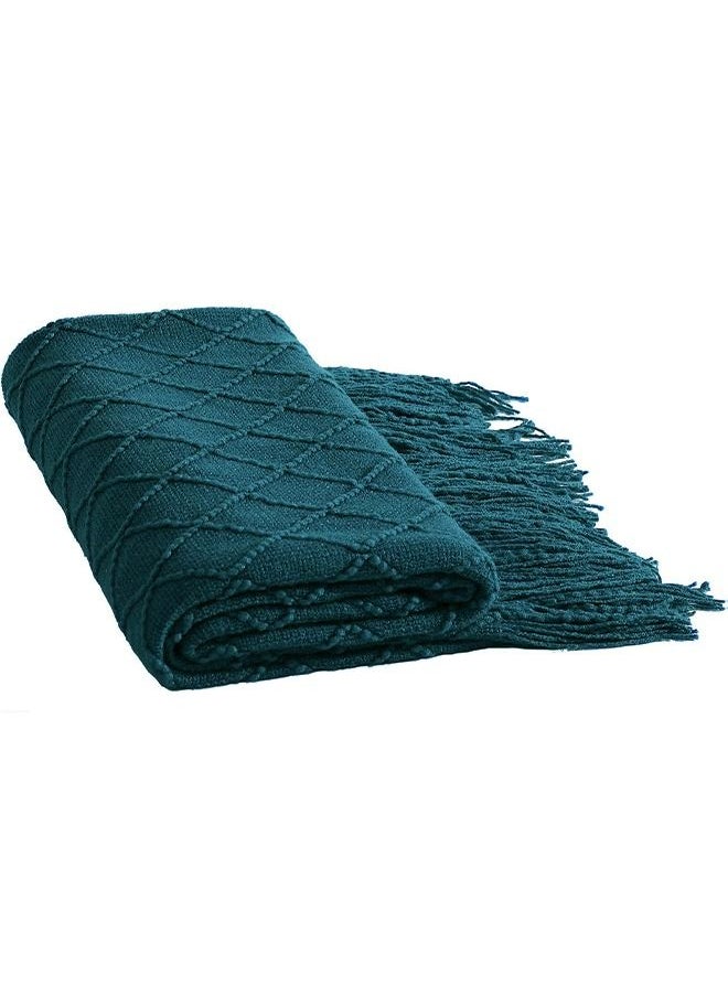 Arabest - Soft Cozy Knit Blanket with Tassels for Couch and Bed Blue - Image 1