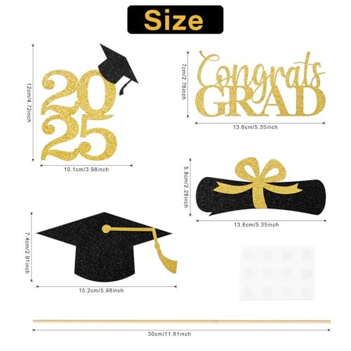 Mljsh Graduation Decorations 2025, 16 PCS Black Gold Graduation Centerpieces for Tables, Double-Sided Table Toppers Centerpieces, Class of 2025 Grad Party Decorations 2025 - Image 5