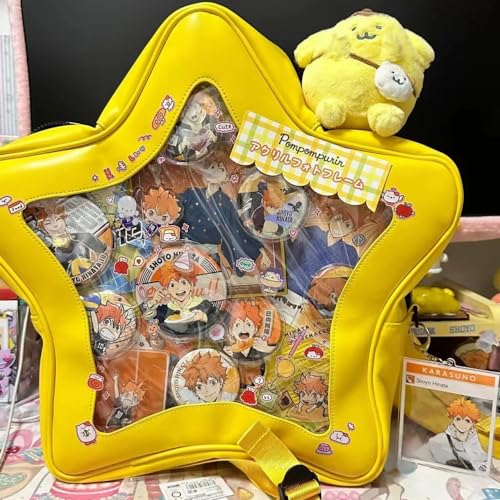 Vobomo Yellow Star Kawaii Backpack PU Leather Ita Bag Backpack Y2k Shoulder Bag Aesthetic Cute Backpack (Yellow) - Image 2