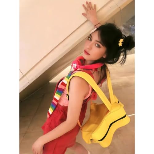 Vobomo Yellow Star Kawaii Backpack PU Leather Ita Bag Backpack Y2k Shoulder Bag Aesthetic Cute Backpack (Yellow) - Image 3
