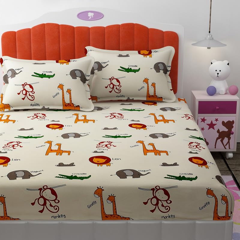 Florida Giggles Kids Bedsheet for Queen Size Bed with Pillow Covers and Made of Microfiber with Animals Print - Image 1