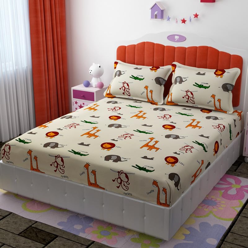Florida Giggles Kids Bedsheet for Queen Size Bed with Pillow Covers and Made of Microfiber with Animals Print - Image 2
