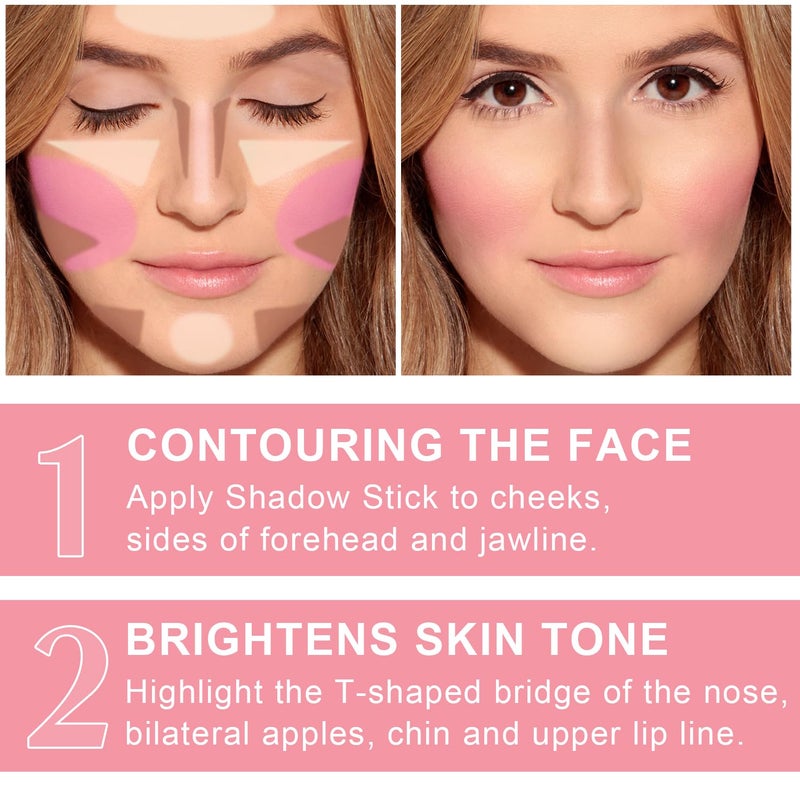 LemonSac 6 Colors Cream Contour Stick Makeup Kit, Shades with Highlighter, Blush and Double-End Bronzer Contour Stick for Sculpt the Cheeks, Long Lasting, Waterproof, Matte & Dewy Finish(SET A) - Image 5