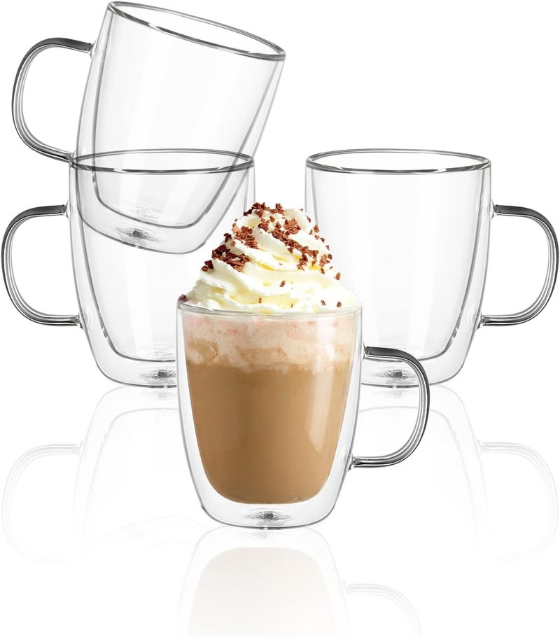 Sweese 12.5oz Borosilicate Glass Coffee Mugs Set of 4 - Double Walled, Clear Cups for Espresso, Latte, Tea - Image 1