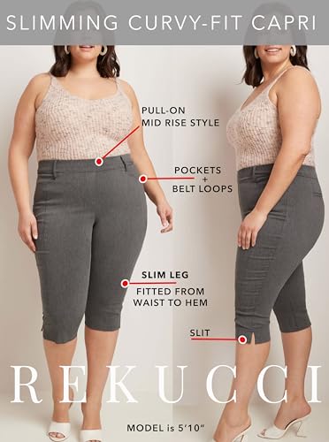 Rekucci Curvy Woman Ease into Comfort Plus Size Capri w/Tummy Control (24W, Black) - Image 5