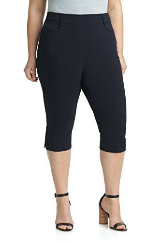 Rekucci Curvy Woman Ease into Comfort Plus Size Capri w/Tummy Control (24W, Black) - Image 1
