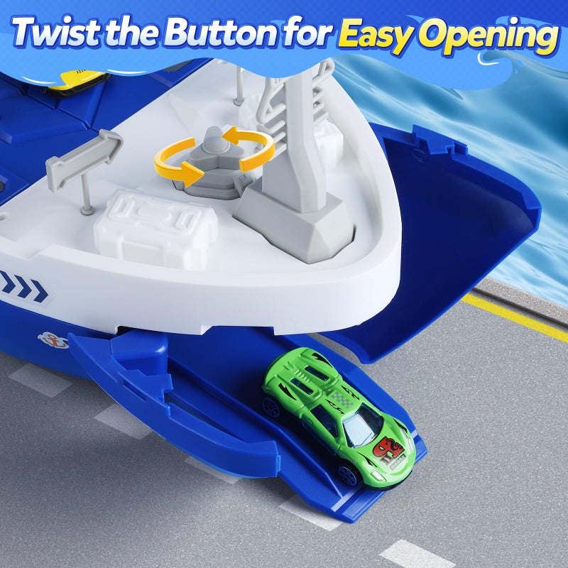 CUTE STONE Cargo Ship Toy & Gantry Crane, Toy Boat and Crane Playset with Sounds & Lights, Transport Containers, Push and Go Vehicle Cars, Kids Play Boats for Boys Girls - Image 5