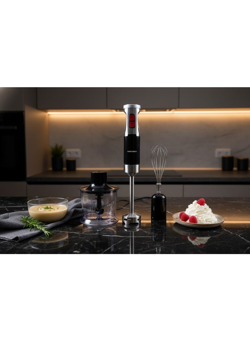 ميدياتيك خلاط يدوي MediaTech Full Mix Pro، بقوة 1200W واط، محرك نحاسي، سرعتان، فرامة بسعة 0.5 لتر، 4 شفرات من الفولاذ المقاوم للصدأ، كوب قياس بسعة 700 مل، مضرب بيض، هراسة MT-HB55 - أسود (ضمان لمدة سنتين) - Image 4