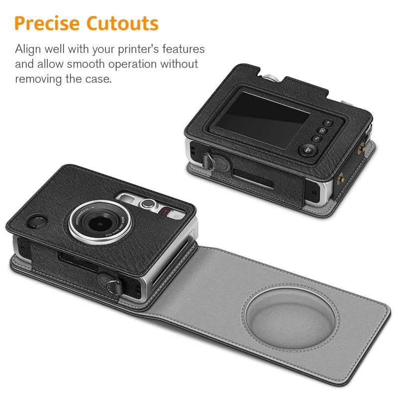 Fintie حافظة فنتي الواقية لكاميرا فوجي فيلم إنستكس ميني إيفو - غلاف من جلد نباتي فاخر مع حزام قابل للتعديل قابل للإزالة، أسود عتيق - Image 3