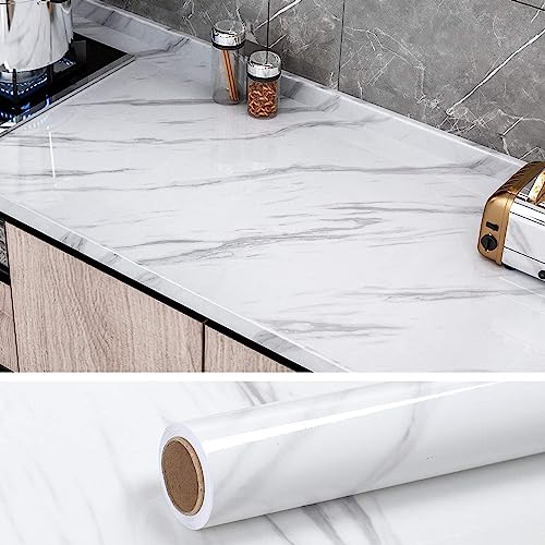 HOME13™ Marble Wallpaper Peel & Stick Contact Paper Self Adhesive Decorative Removable Waterproof Wallpaper for Kitchen Cabinet and Furniture Countertops (24 X 120 INCH, Grey & White Marble) - Image 1