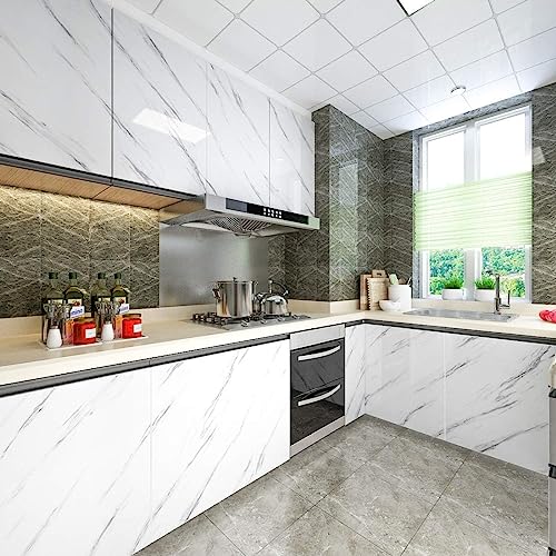 HOME13™ Marble Wallpaper Peel & Stick Contact Paper Self Adhesive Decorative Removable Waterproof Wallpaper for Kitchen Cabinet and Furniture Countertops (24 X 120 INCH, Grey & White Marble) - Image 2