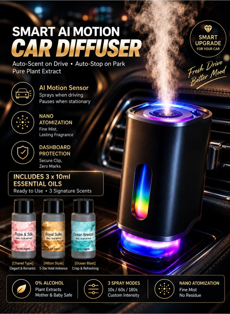 تانماشي معطر سيارة ذكي باللون الأسود الملكي من تانماشي، موزع عطر سيارة مانع للتسرب مع تشغيل تلقائي، معطر هواء وإكسسوارات سيارات داخلية أنيقة - Image 1