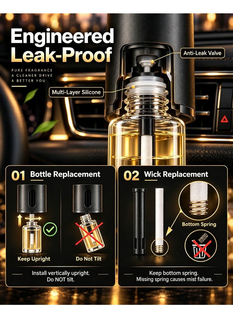 تانماشي معطر سيارة ذكي باللون الأسود الملكي من تانماشي، موزع عطر سيارة مانع للتسرب مع تشغيل تلقائي، معطر هواء وإكسسوارات سيارات داخلية أنيقة - Image 5